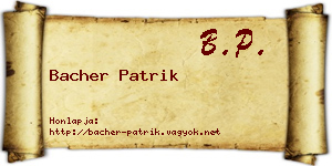 Bacher Patrik névjegykártya